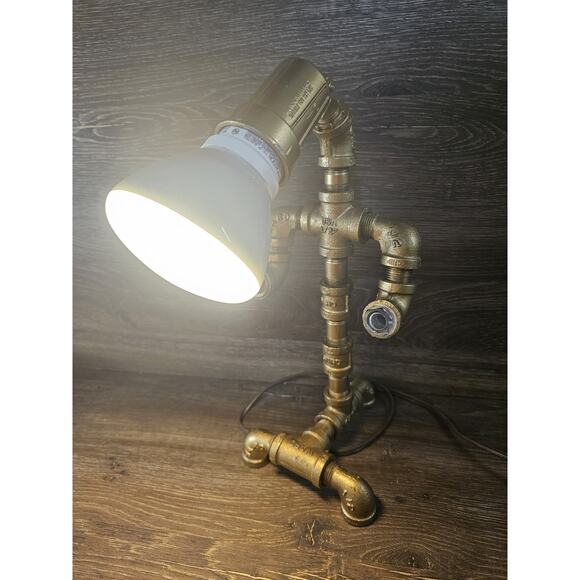 Industrial Steampunk Pipe Lamp Handmade Brass Fittings Desk Light Vintage Style - Picture 2 of 10